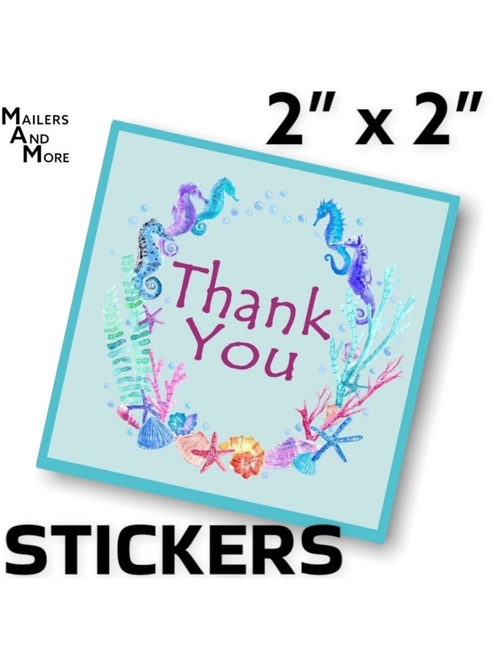 200 (2x2 Inch) Square Stickers, Seahorses High Gloss, Thank You